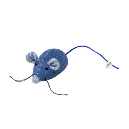 Souris à clochette avec herbe à chat, denim, 8cm