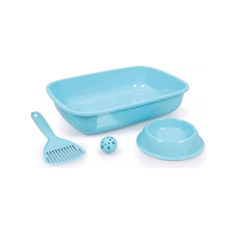 Starter Kit pour Chat – Bac à Litière + Gamelle + Jouet, Tout Inclus