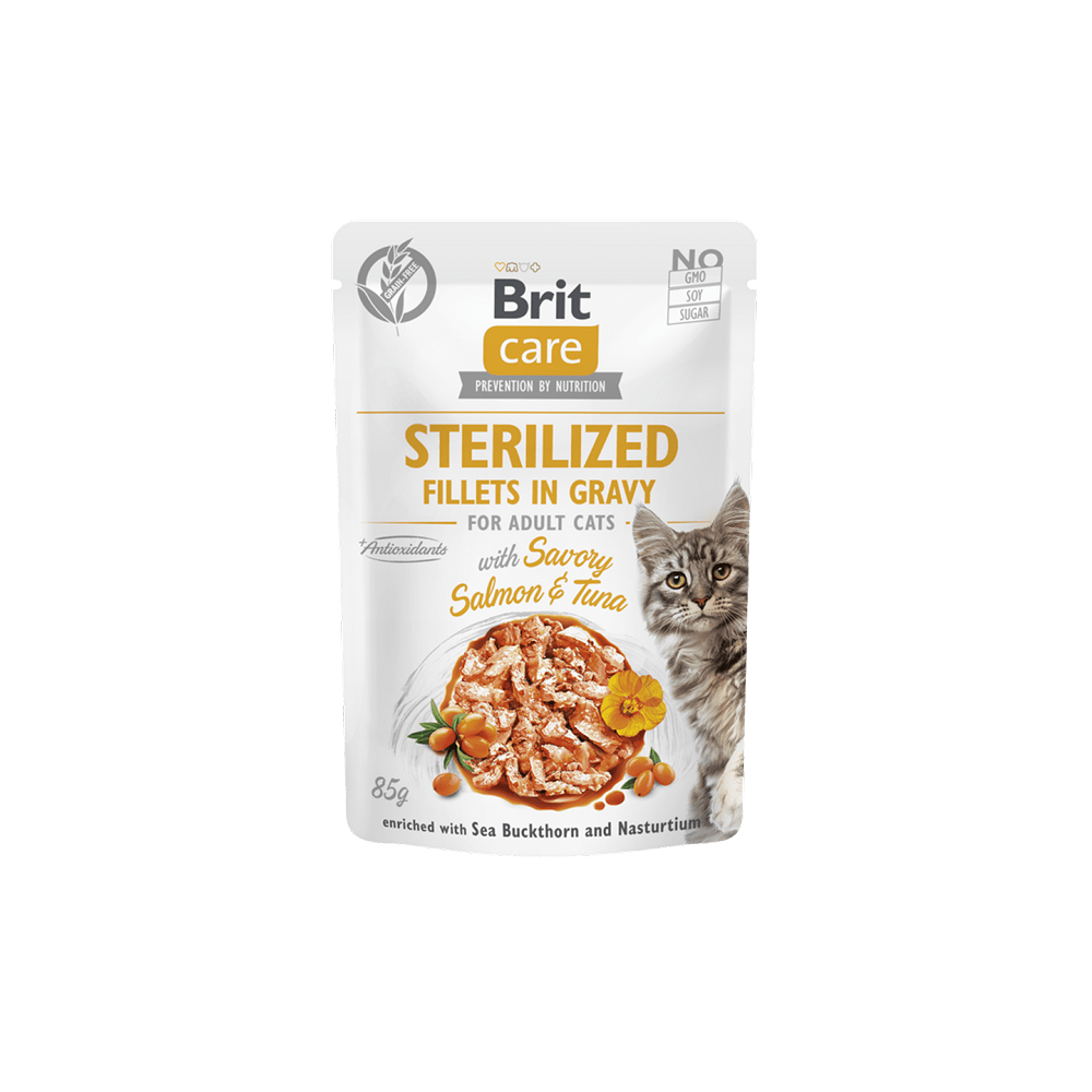 Brit Care Cat Sterilized 85g – Saumon & Thon en Sauce (Gravy) Brit Care Cat Sterilized 85g – Saumon & Thon en Sauce (Gravy)
