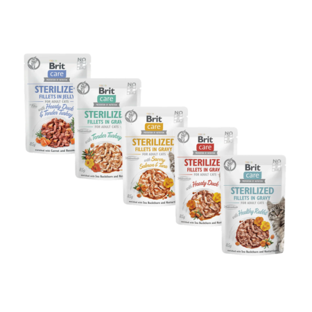 Brit Care Cat Stérilisé 85g - Sachets Variés avec Sauces & Gelée
