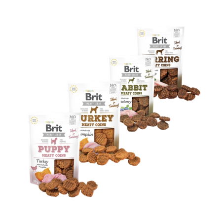 Brit Jerky Coins Meaty Puppy Turkey, Herring, Lapin, Turkey - Friandises 80g