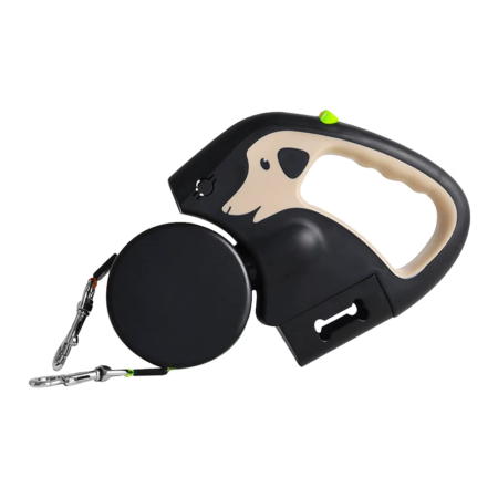 Double laisse rétractable 360° pour chien avec lampe
