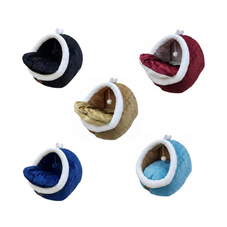 IGLOO pour Chats Et Petits Chiens : Noir, Bordeaux, Doré, Bleu Ciel & Bleu Roi