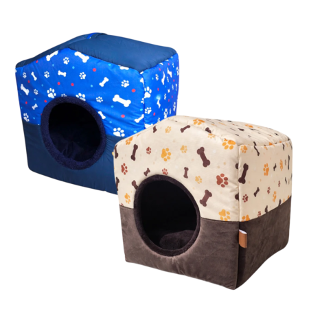 Maisonette Cosy pour Chiens et Chats : Bleu & Marron