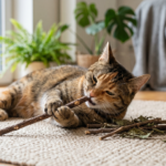 Chat jouant avec un matatabi, alternative naturelle à l’herbe à chat