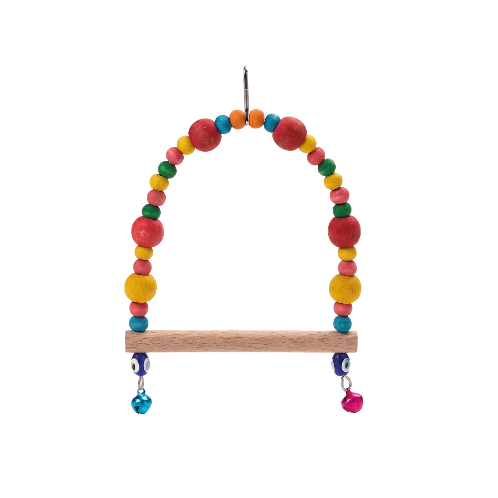 Balançoire pour Oiseaux Leopet Perles en Bois et Grelots Balançoire pour Oiseaux Leopet Perles en Bois et Grelots