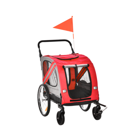 PawHut Remorque à Vélo pour Chien Convertible Jogger 2 en 1 Rouge