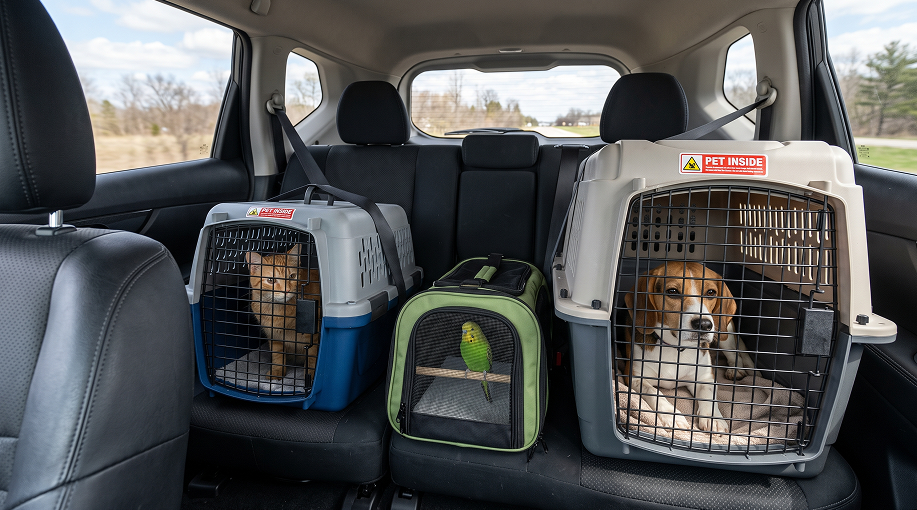 Caisse transport oiseau, chat et chien utilisée pour voyager en voiture en toute sécurité