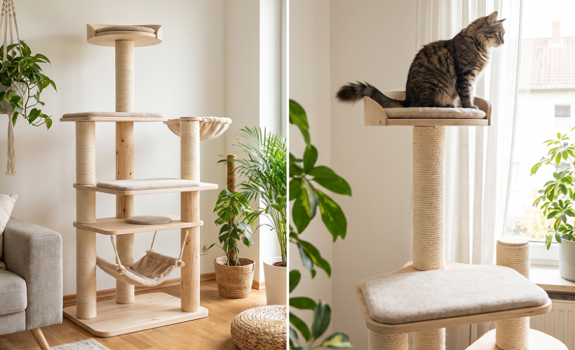 Arbre à chat avec plateforme et griffoir pour enrichir l'environnement d'un chat
