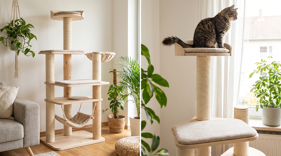 Arbre à chat avec plateforme et griffoir pour enrichir l'environnement d'un chat