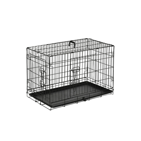 Cage Caisse Transport pour Chien Pliable 2 Portes Fil d'Acier avec Plateau Poignée 76L X 53L X 57Hcm Noir