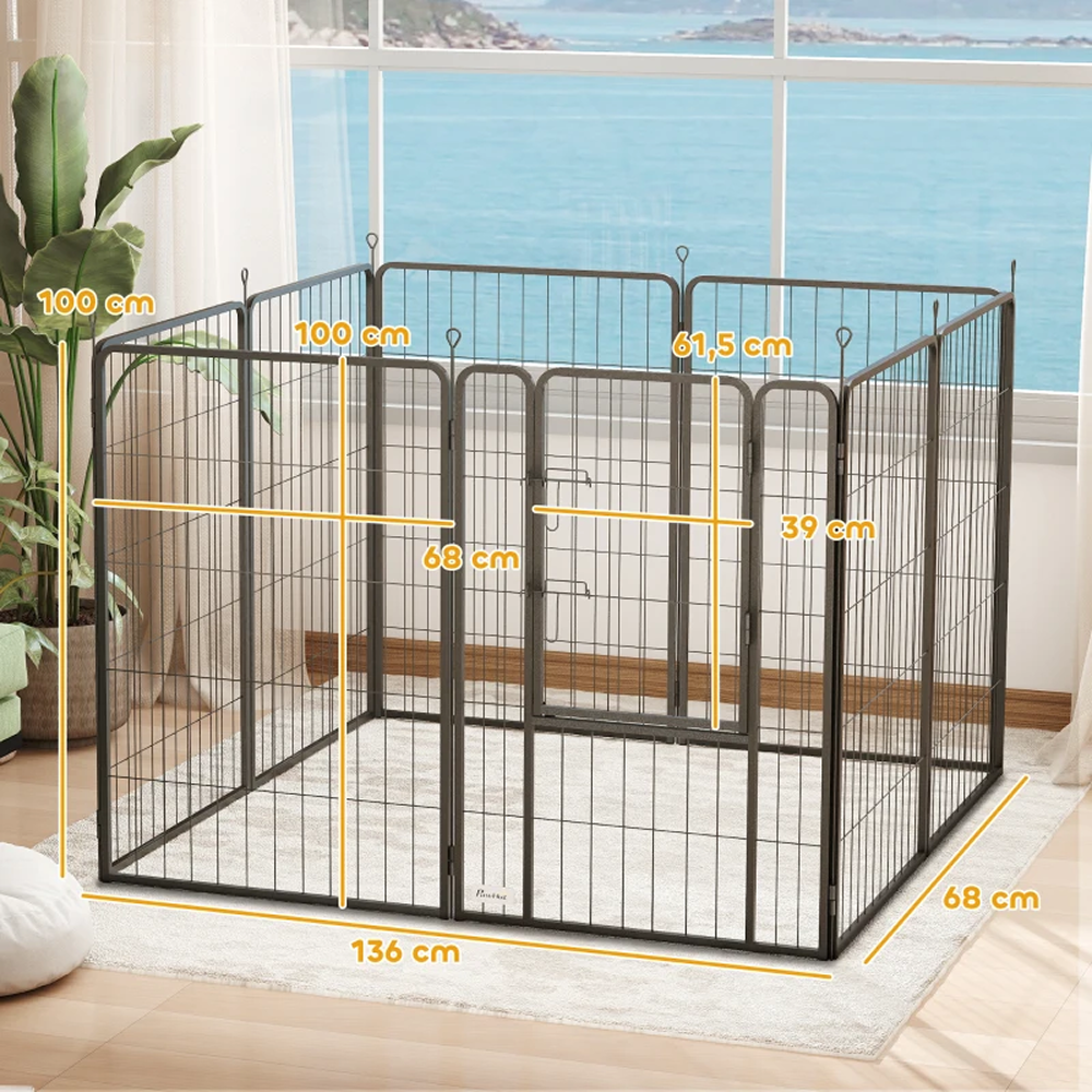Parc Enclos Chien PawHut 8 Panneaux avec Porte 100x68cm (2)