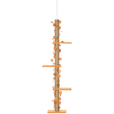 arbre à chat hauteur réglable 202-242 cm avec feuilles décoratif, griffoir et plateformes en tissu peluche orange