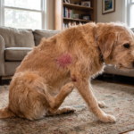 Chien se gratte beaucoup à la maison avec une irritation visible sur la peau