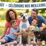 Journée mondiale du chien le 26 août avec un chien heureux et sa famille