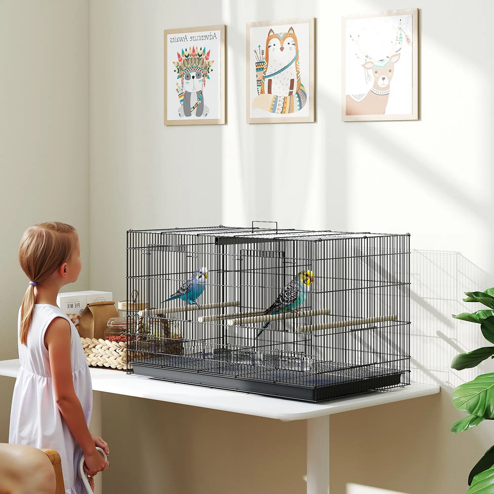 Cage à Oiseaux PawHut avec Séparateur 76x46x46 cm - Noir Cage à Oiseaux PawHut avec Séparateur 76x46x46 cm - Noir