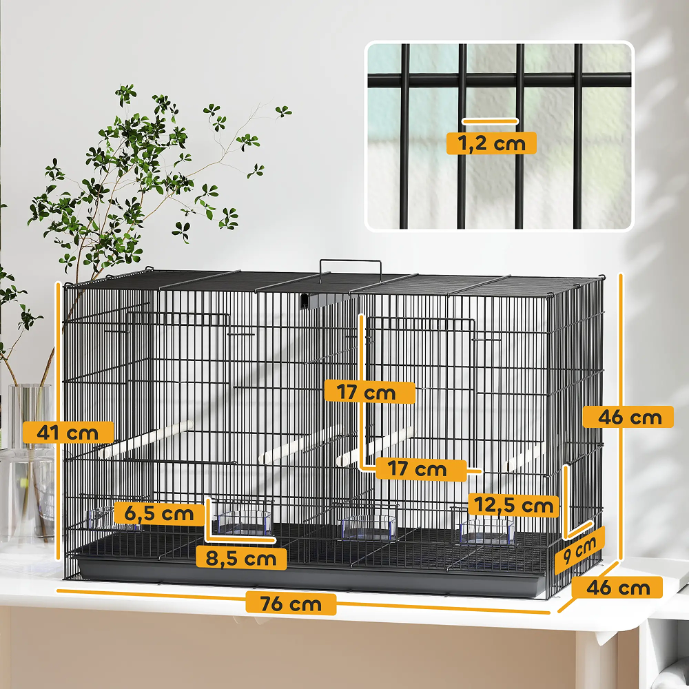 Cage à Oiseaux PawHut avec Séparateur 76x46x46 cm - Noir Cage à Oiseaux PawHut avec Séparateur 76x46x46 cm - Noir