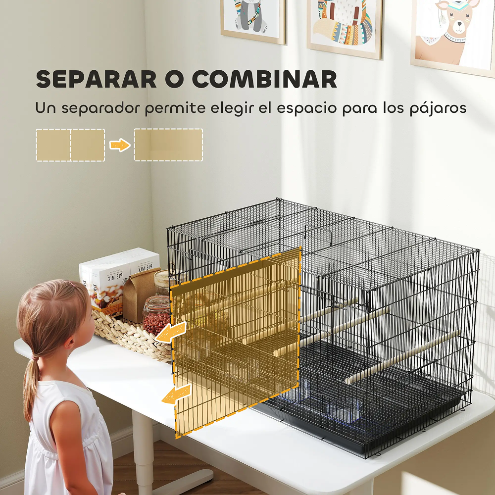 Cage à Oiseaux PawHut avec Séparateur 76x46x46 cm - Noir Cage à Oiseaux PawHut avec Séparateur 76x46x46 cm - Noir