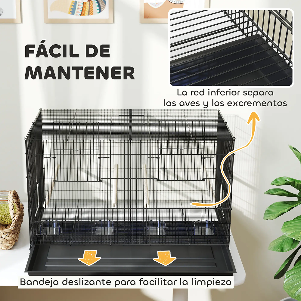 Cage à Oiseaux PawHut avec Séparateur 76x46x46 cm - Noir Cage à Oiseaux PawHut avec Séparateur 76x46x46 cm - Noir