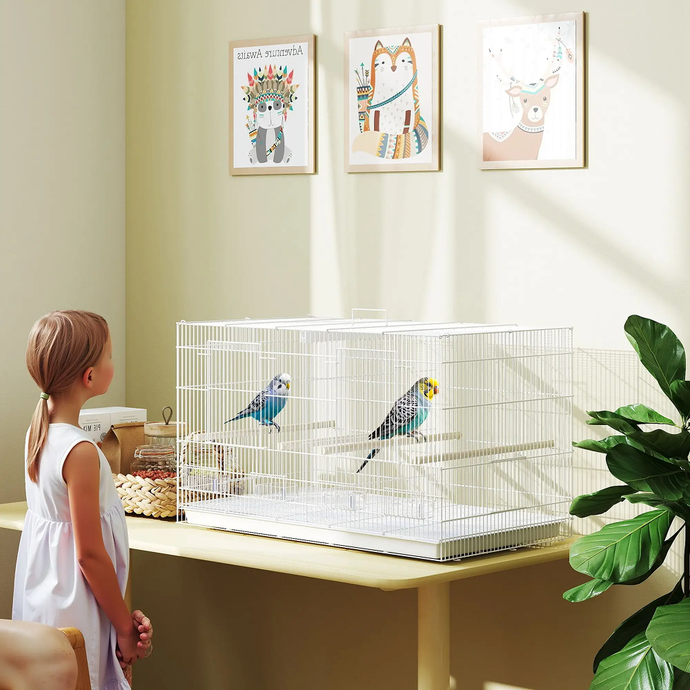 Cage à Oiseaux PawHut avec Séparateur 76x46x46 cm - blanc Cage à Oiseaux PawHut avec Séparateur 76x46x46 cm - blanc