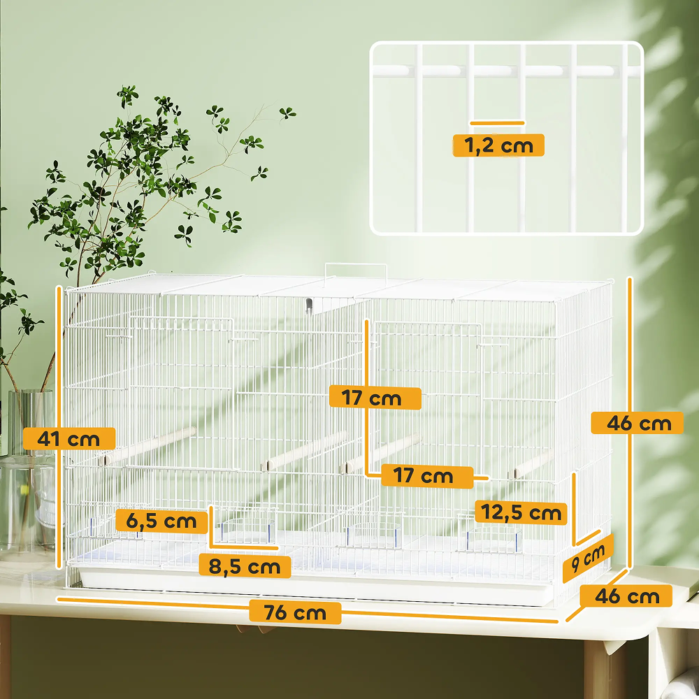 Cage à Oiseaux PawHut avec Séparateur 76x46x46 cm - blanc Cage à Oiseaux PawHut avec Séparateur 76x46x46 cm - blanc