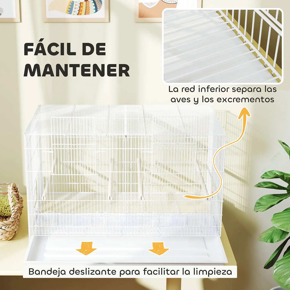 Cage à Oiseaux PawHut avec Séparateur 76x46x46 cm - blanc Cage à Oiseaux PawHut avec Séparateur 76x46x46 cm - blanc