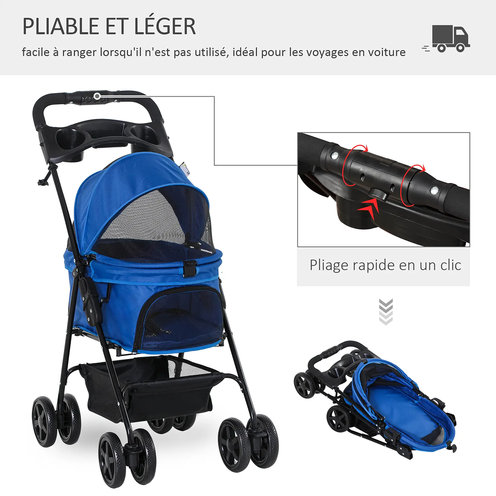 Poussette Pliable pour Chien & Chat PawHut 67 cm Bleue Poussette Pliable pour Chien & Chat PawHut 67 cm Bleue