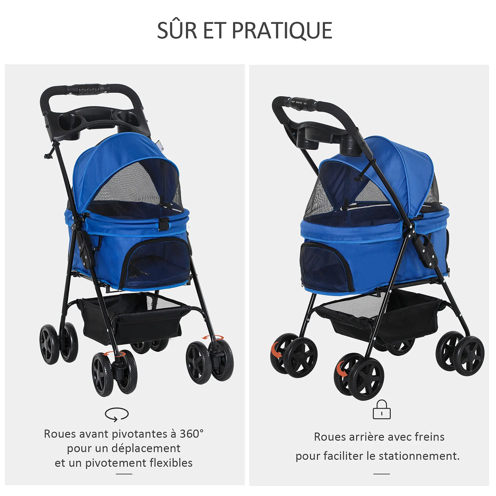 Poussette Pliable pour Chien & Chat PawHut 67 cm Bleue Poussette Pliable pour Chien & Chat PawHut 67 cm Bleue