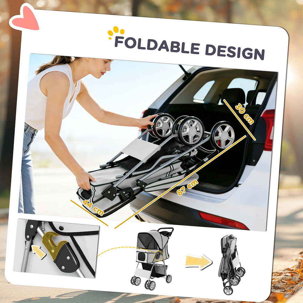 Poussette Pliable pour Petit Chien PawHut - Grise Poussette Pliable pour Petit Chien PawHut - Grise