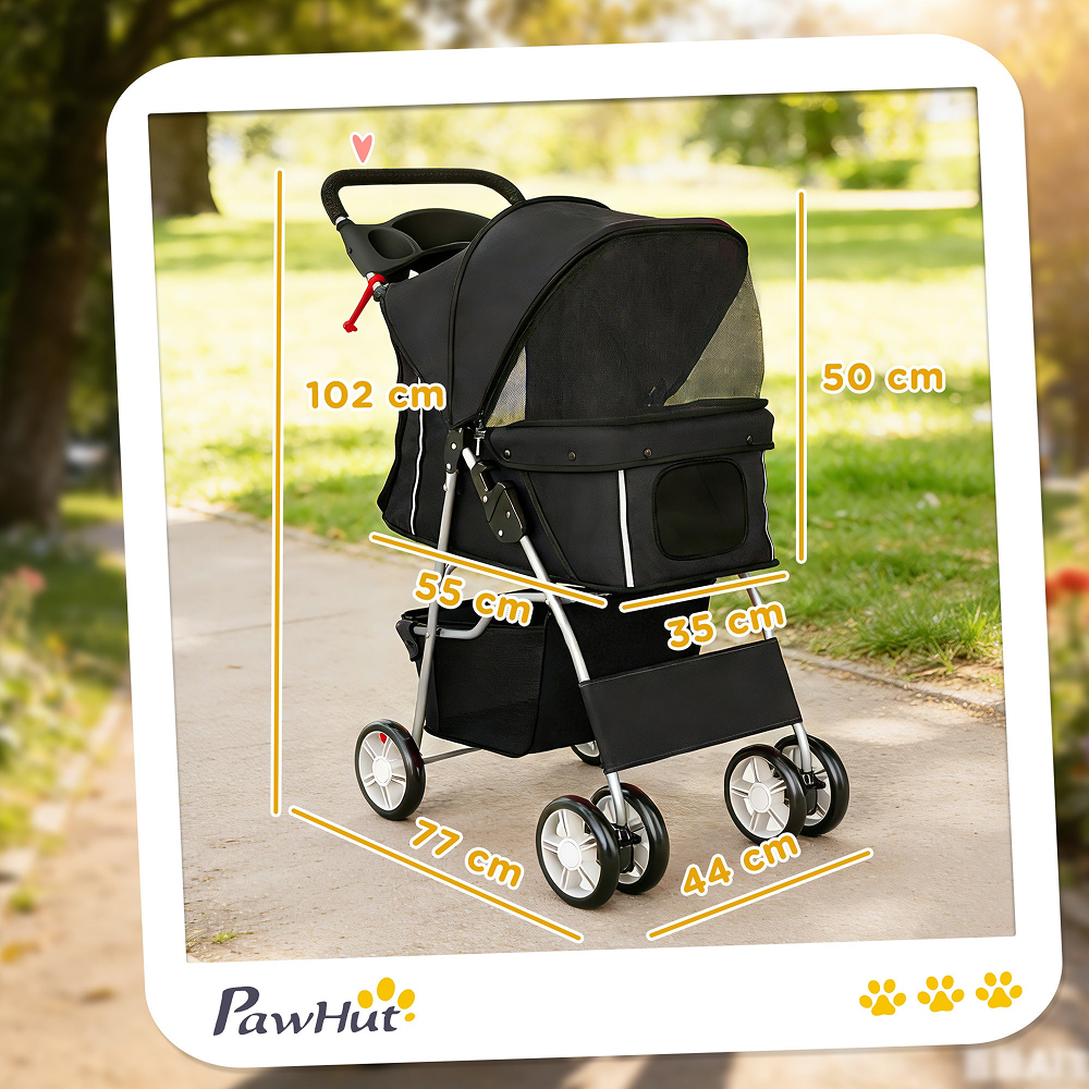 Poussette Pliable pour Petit Chien PawHut 77 cm Noire Poussette Pliable pour Petit Chien PawHut 77 cm Noire
