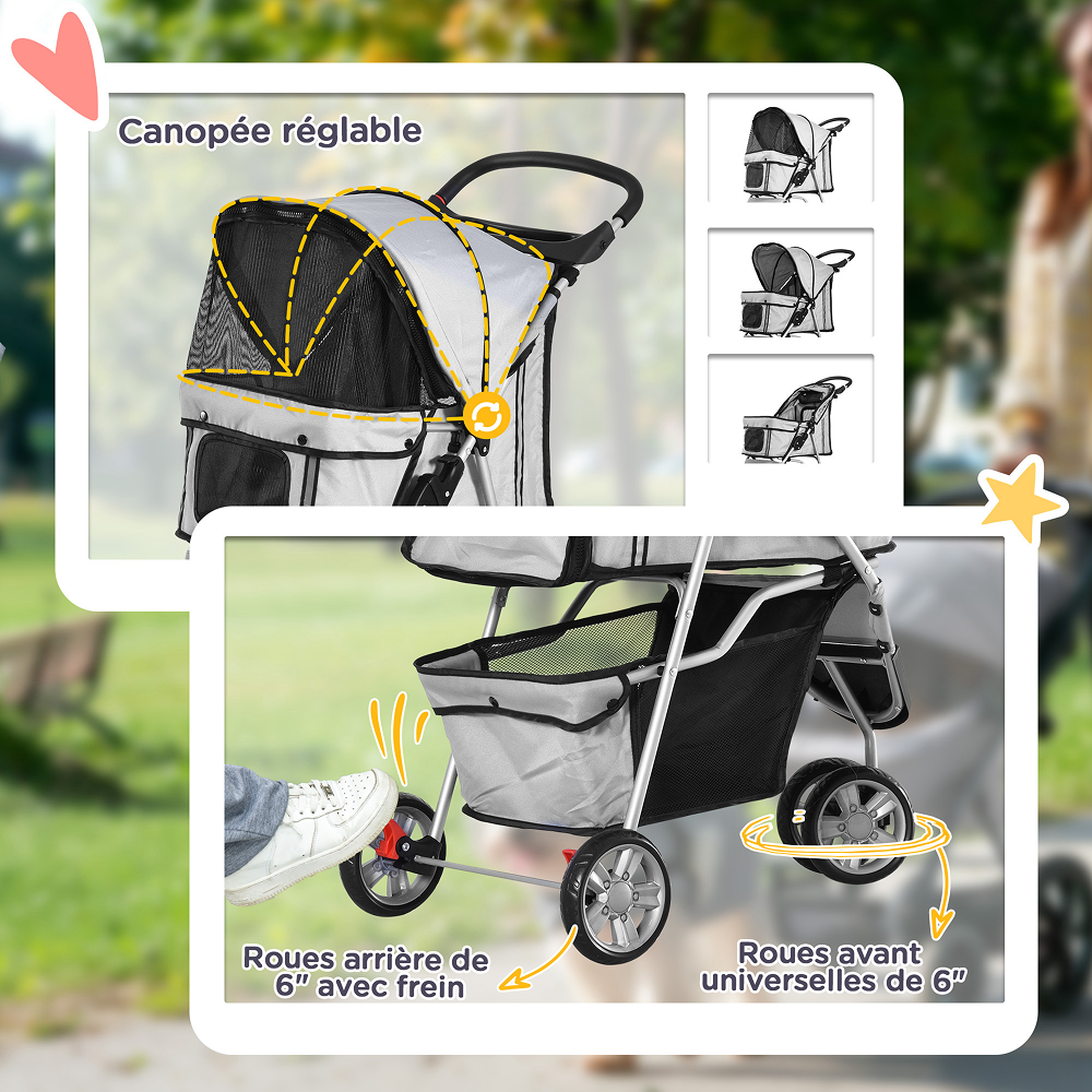Poussette pour Chien PawHut 75 cm Grise Poussette pour Chien PawHut 75 cm Grise