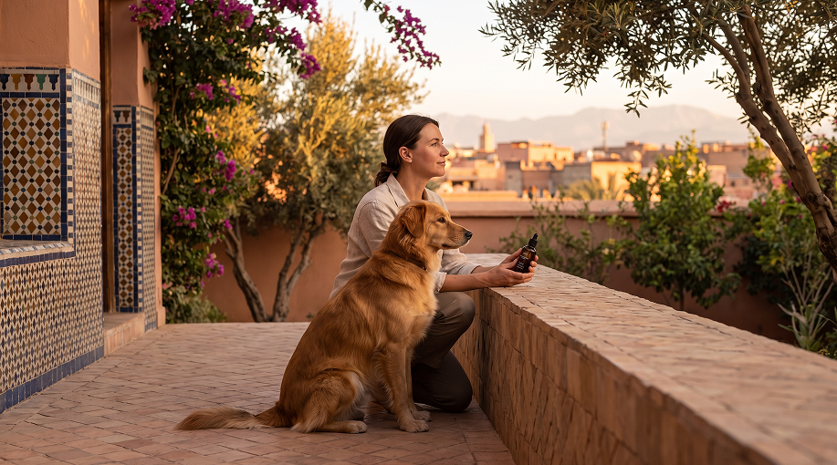 Chien au Maroc protégé contre les parasites et phlébotomes